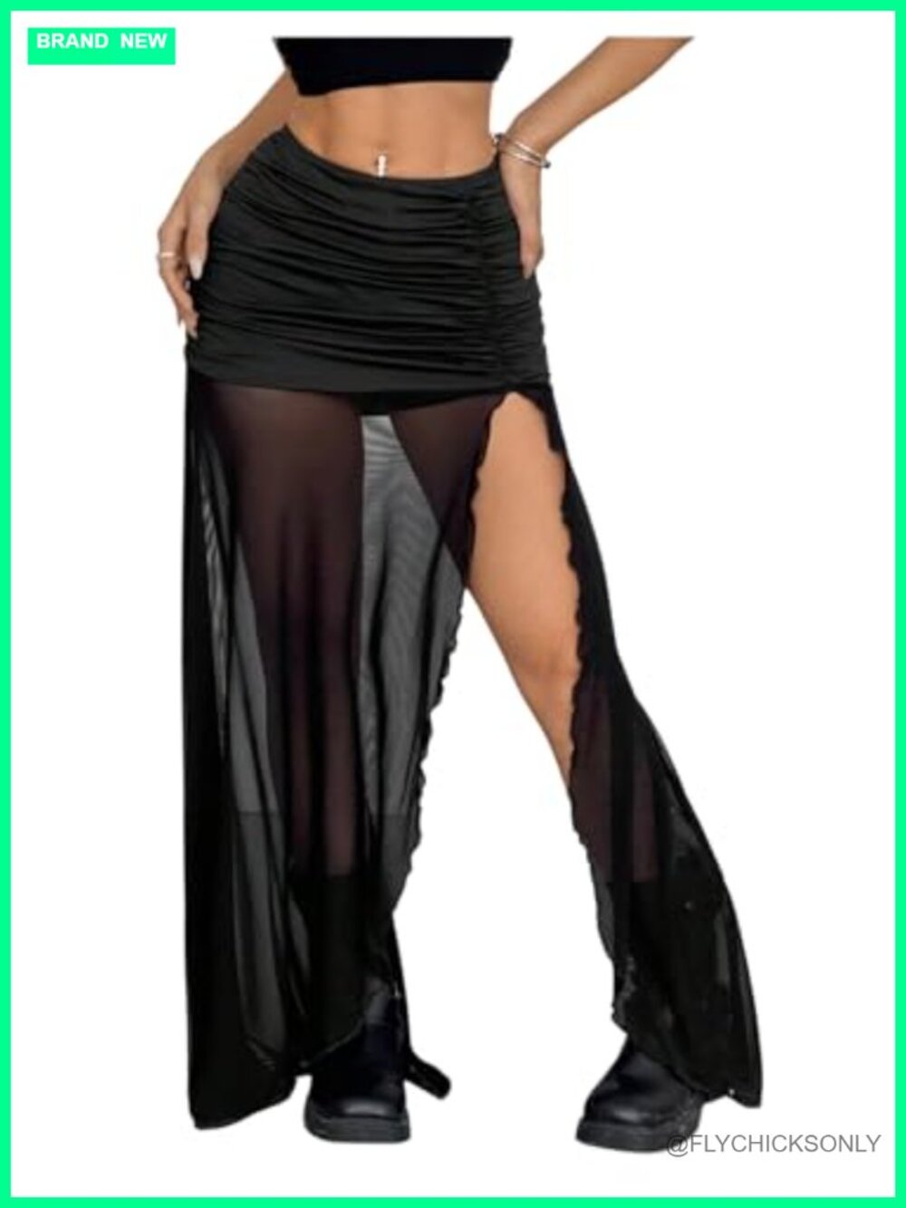 Women's Sheer Mesh High Slit Maxi Skirt